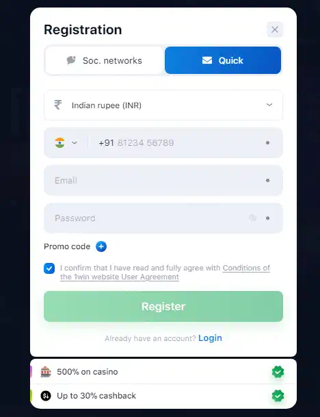 1win aviator registration