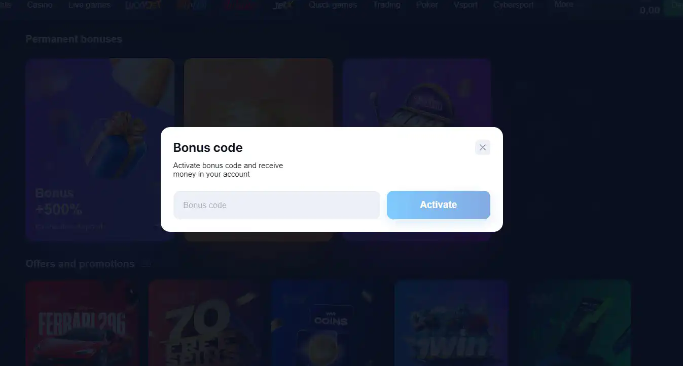 1win bonus code