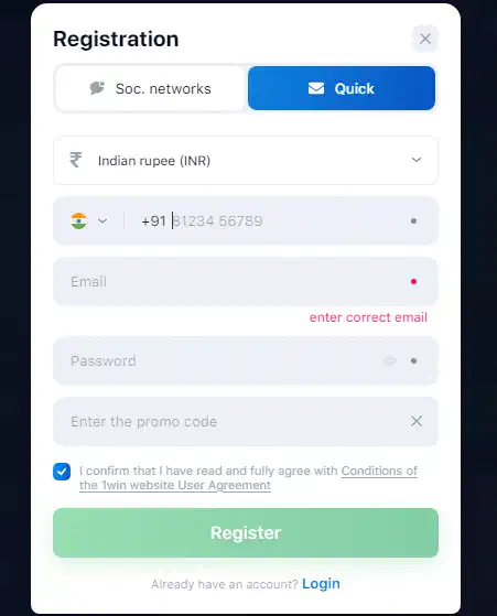 1win Lucky Jet register