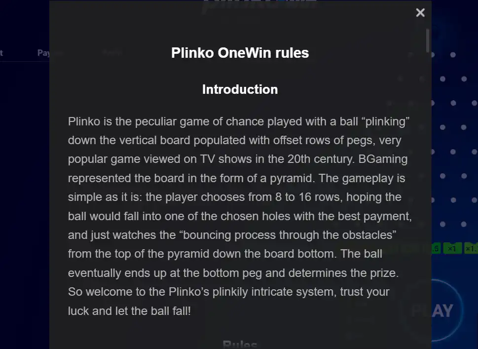 1win Plinko Rules