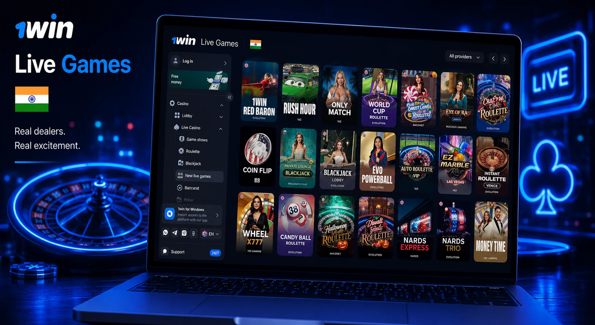 play 1win live games